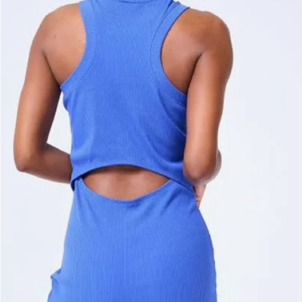 Terez Blue Ribbed Racerback Cutout Midi Dress Size Medium Athleisure